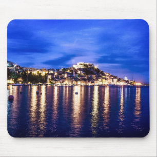 Illuminated harbour in Sibenik, Croatia Mouse Mat