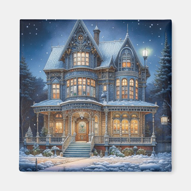 Illuminated House on a Christmas Eve Magnet (Front)
