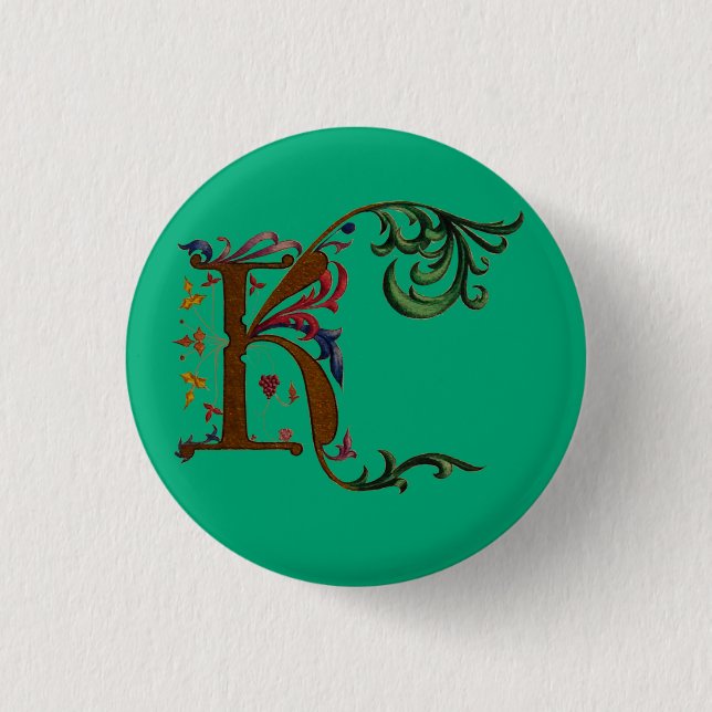 Illuminated Initial K 3 Cm Round Badge (Front)