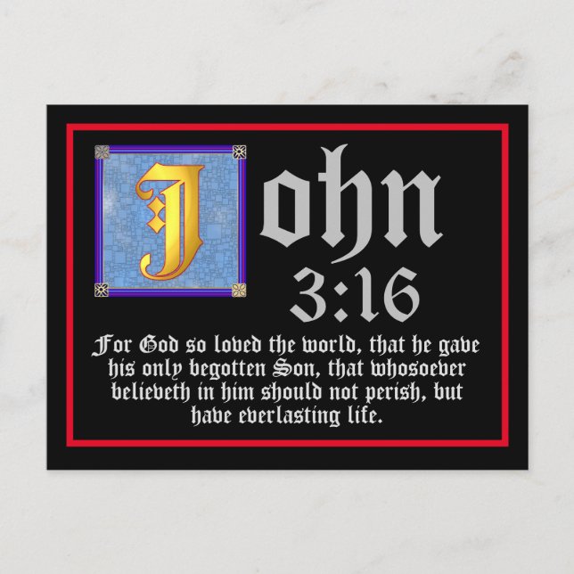 Illuminated Letter John 3 16 Easter Bible Quote Postcard (Front)