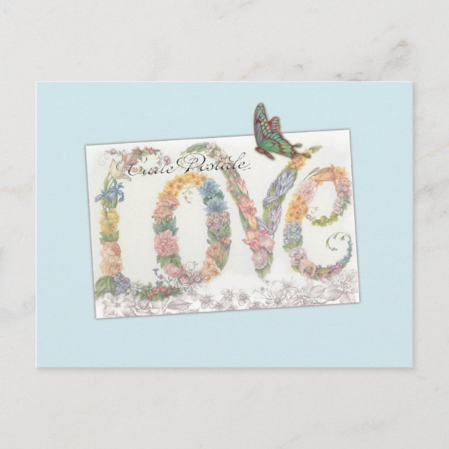 Illuminated LOVE, Botanical Custom Greeting Postcard (Front)