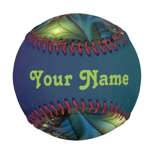 Illuminated modern blue purple Fractal Art Name Baseball (Front)