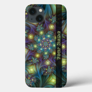 Illuminated modern blue purple Fractal Art Name iPhone 13 Case