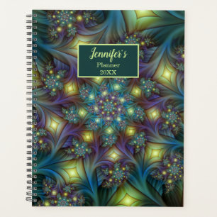 Illuminated modern blue purple Fractal Art Name Planner