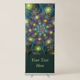 Illuminated modern blue purple Fractal Art Text Retractable Banner