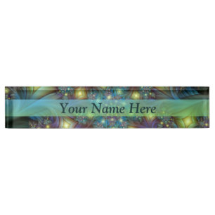 Illuminated modern blue purple Fractal Name Nameplate