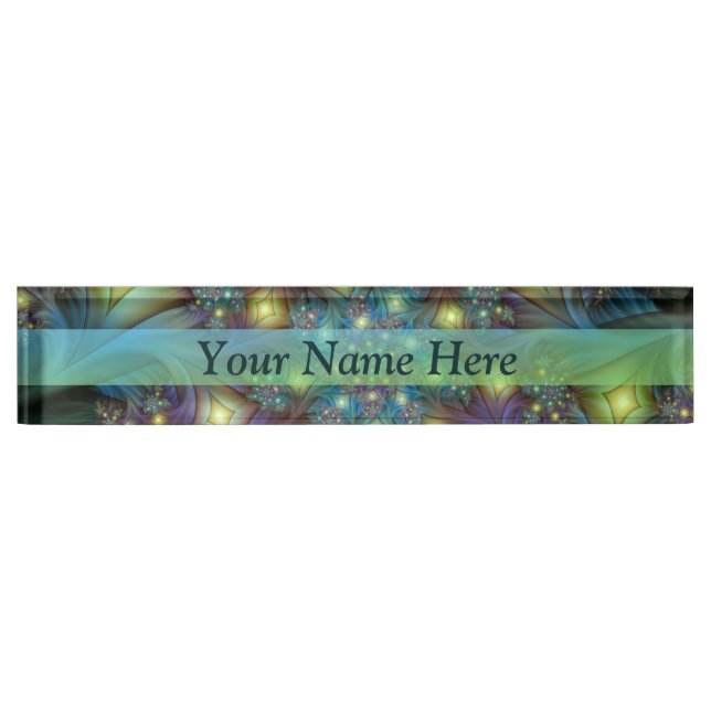 Illuminated modern blue purple Fractal Name Nameplate (Front)