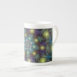 Illuminated modern blue purple Fractal Pattern Bone China Mug