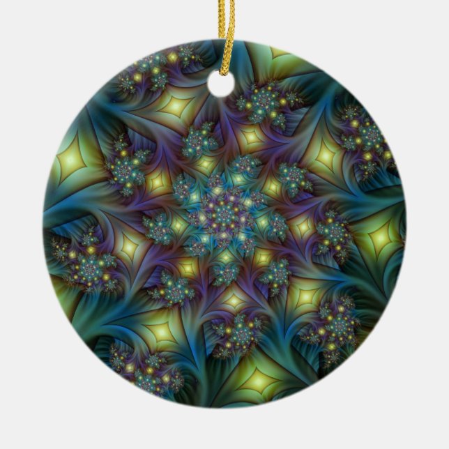 Illuminated modern blue purple Fractal Pattern Ceramic Tree Decoration (Front)