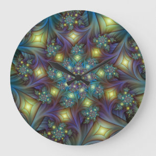 Illuminated modern blue purple Fractal Pattern Large Clock