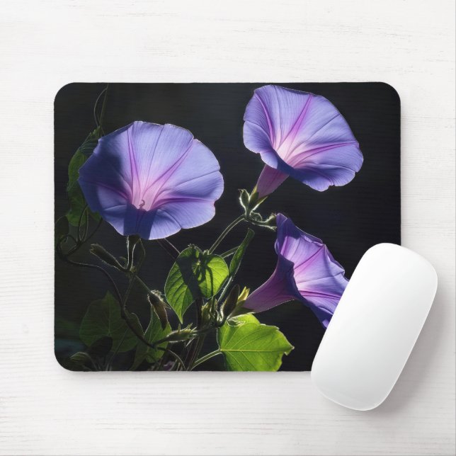 Illuminated Morning Glory Flowers Mouse Mat (With Mouse)