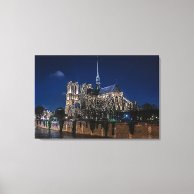 Illuminated Notre Dame de Paris Cathedral Canvas Print (Front)