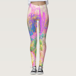 Illuminated Pink and Coral Garden Landscape Leggings