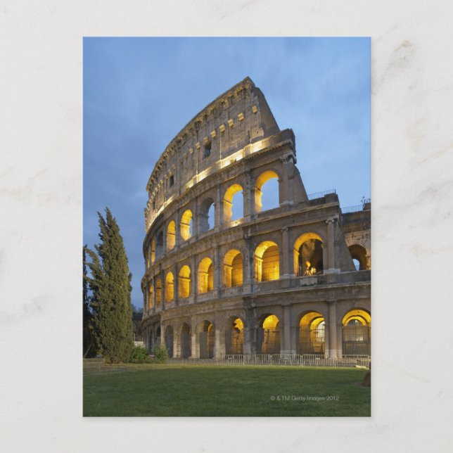 Illuminated section of the Colosseum at dusk. Postcard (Front)