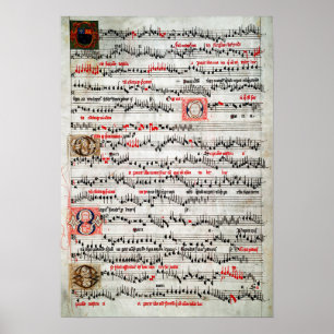 ILLUMINATED SHEET MUSIC c. 1490 Poster