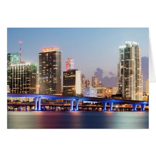 Illuminated skyline of downtown Miami at dusk (Front Horizontal)