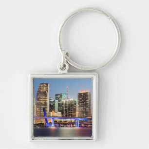 Illuminated skyline of downtown Miami at dusk Key Ring