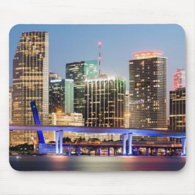 Illuminated skyline of downtown Miami at dusk Mouse Mat (Front)
