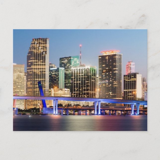 Illuminated skyline of downtown Miami at dusk Postcard (Front)