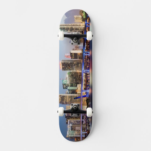Illuminated skyline of downtown Miami at dusk Skateboard (Front)