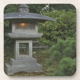 Illuminated stone lantern in Japanese Garden Coaster