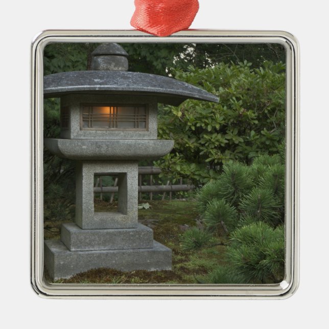 Illuminated stone lantern in Japanese Garden Metal Tree Decoration (Front)