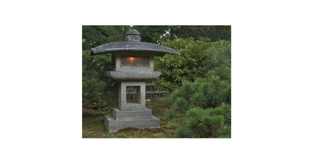 Illuminated stone lantern in Japanese Garden Postcard | Zazzle.co.uk