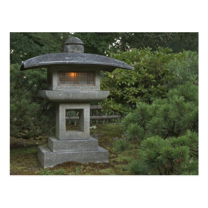 Illuminated stone lantern in Japanese Garden Postcard | Zazzle.co.uk
