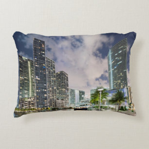 Illuminated towers at the Miami River waterfront Decorative Cushion