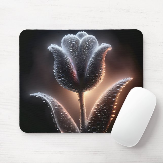 Illuminated Tulip With Raindrops Mouse Mat (With Mouse)