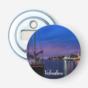 Illuminated Volendam harbor at night Bottle Opener