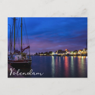 Illuminated Volendam harbor at night Postcard
