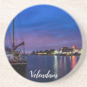 Illuminated Volendam harbour at night Coaster