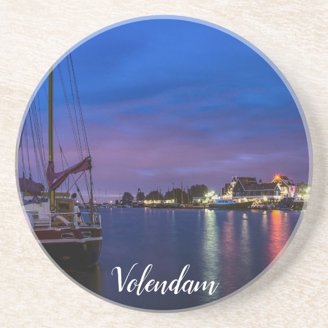 Illuminated Volendam harbour at night Coaster (Front)