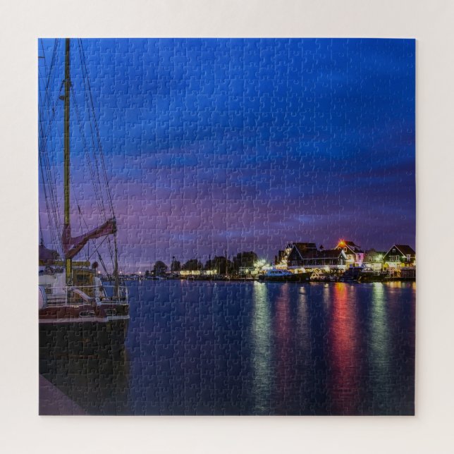 Illuminated Volendam harbour at night Jigsaw Puzzle (Vertical)