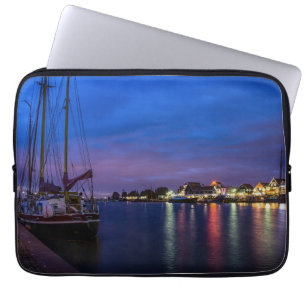 Illuminated Volendam harbour at night Laptop Sleeve