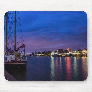 Illuminated Volendam harbour at night Mouse Mat