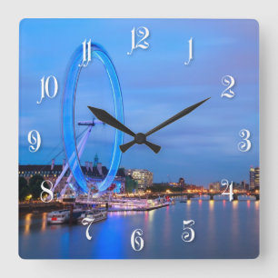 Illuminated wheel London Eye at night Square Wall Clock