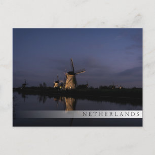Illuminated windmill at Blue Hour bar postcard