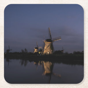 Illuminated windmill at Blue Hour coaster