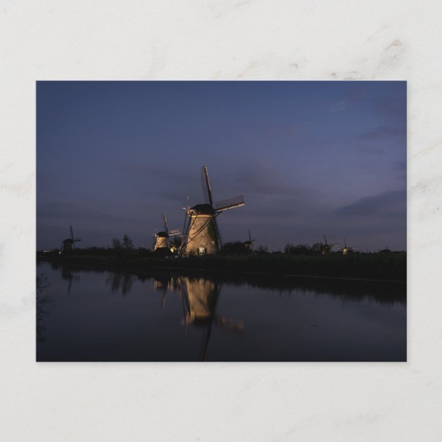 Illuminated windmill at Blue Hour postcard (Front)