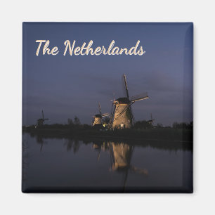 Illuminated windmill at Blue Hour text magnet