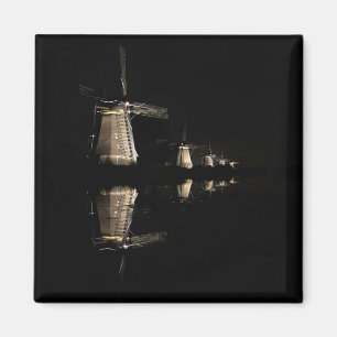 Illuminated windmills at night magnet