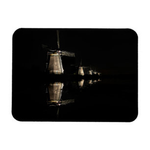 Illuminated windmills at night rectangular magnet