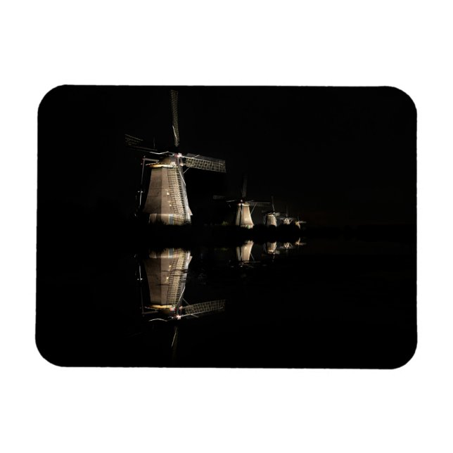 Illuminated windmills at night rectangular magnet (Horizontal)
