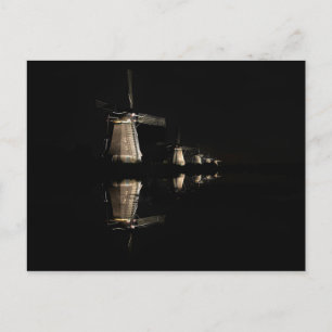 Illuminated windmills in Kinderdijk postcard