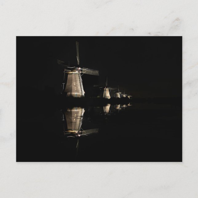 Illuminated windmills in Kinderdijk postcard (Front)