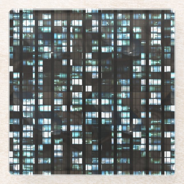 Illuminated windows pattern glass coaster (Front)