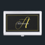 Illuminated Yellow Monogram Business Card Holder<br><div class="desc">Lined with a thin Illuminated Yellow border,  a large Monogram in the same shade of yellow with contrasting white text for your name. All on black background. Modern,  elegant and graceful.</div>