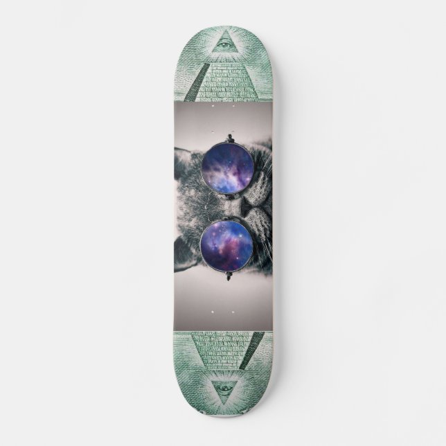 illuminati and galaxy cat skateboard deck (Front)